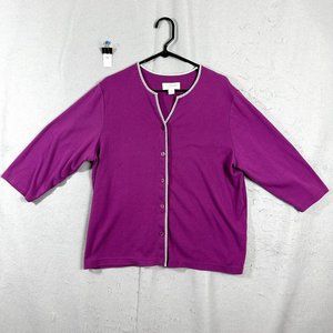 CJ Banks Womens Blouse and Tank Purple Long Sleeve White Outline Plus Size 1X